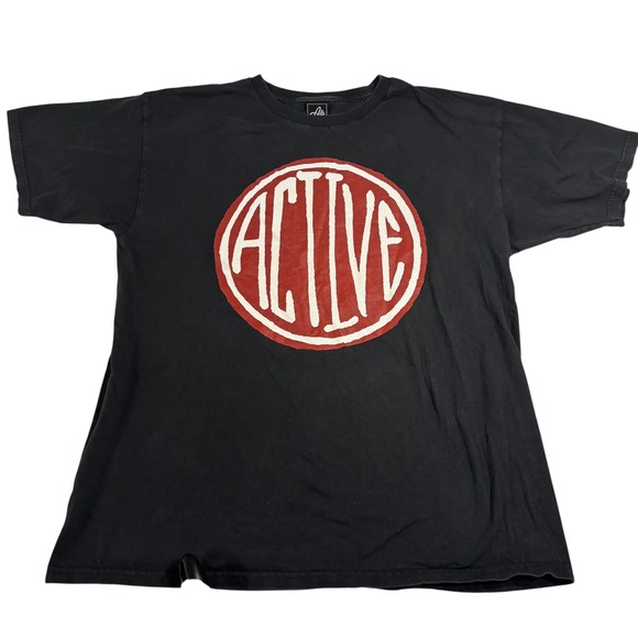 Active‎ T Shirt Graphic Print Short Sleeve Casual Black Tee Large - Picture 1 of 8
